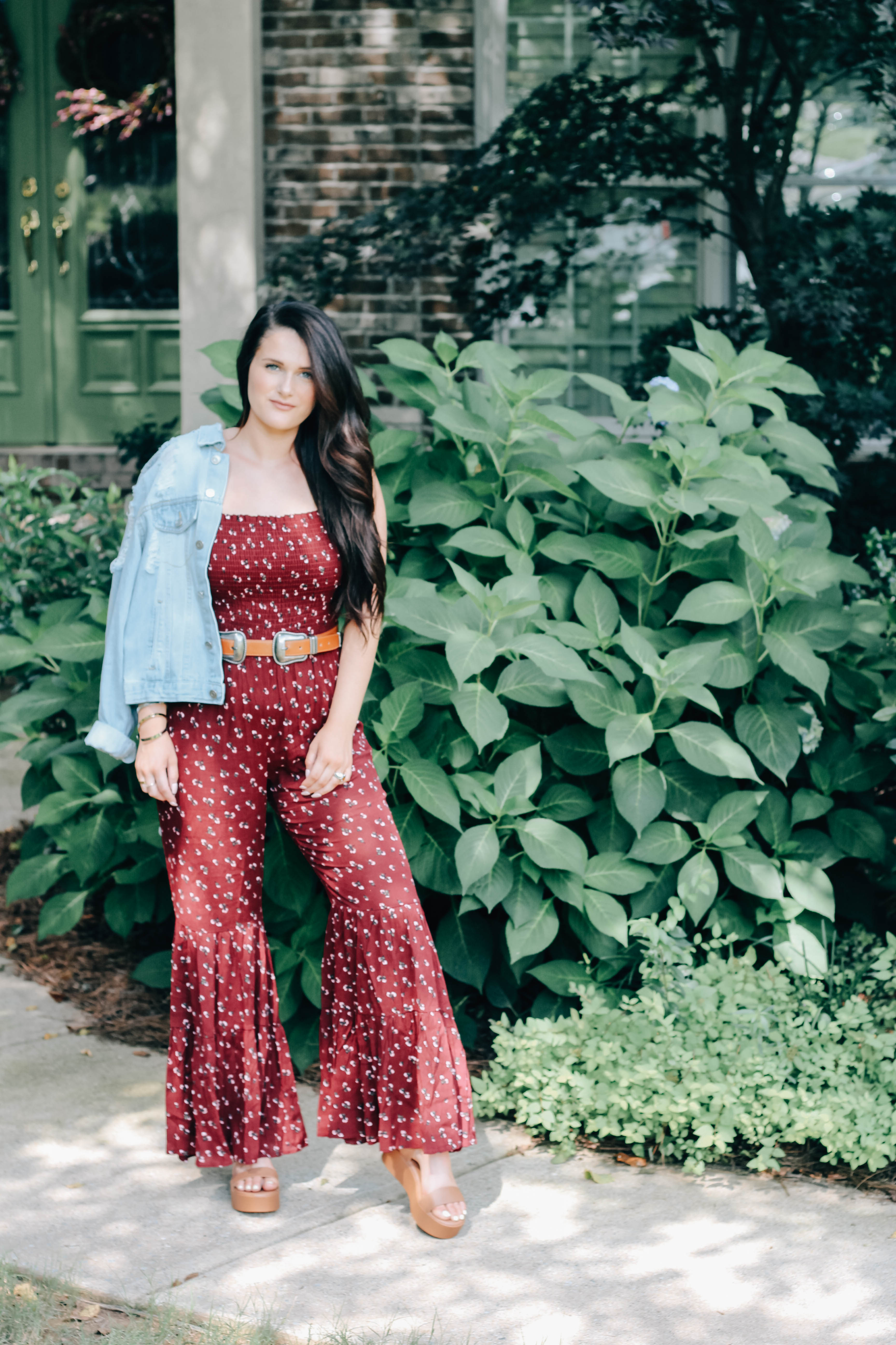 how to wear denim with fall florals